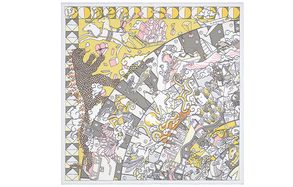 (Women) HERMES 'Epic Details' 70cm Silk Scarf Women Grey H983793S-14
