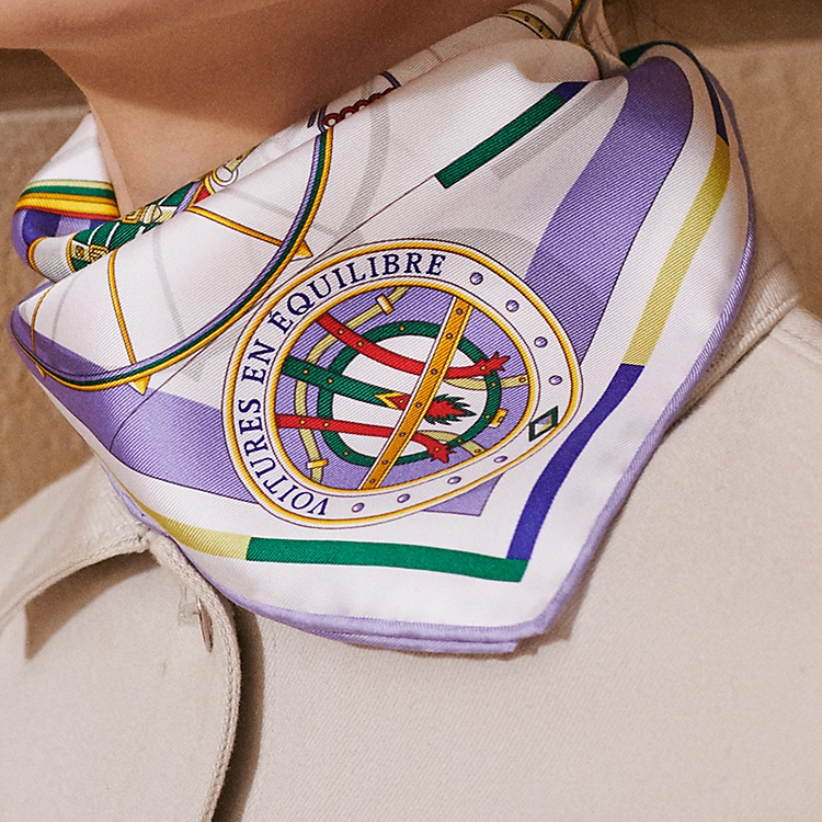(Women) HERMES "Equestrian Carriage" Print Silk Scarf  Light Purple H894027S05 圖 3