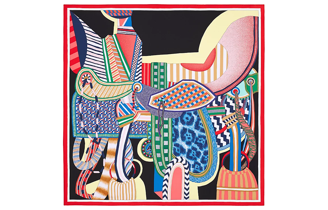 (Women) HERMES "Fantastical Saddle" 90cm Silk Scarf for Women - Multicolor. H003846S-02