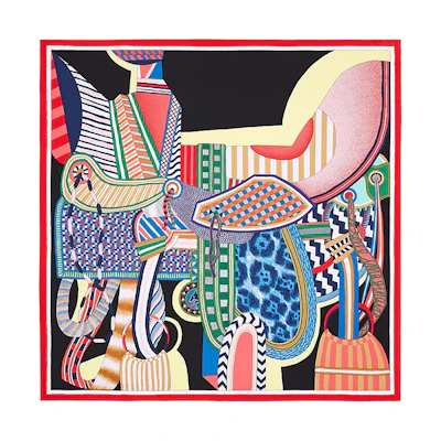 (Women) HERMES "Fantastical Saddle" 90cm Silk Scarf for Women - Multicolor. H003846S-02