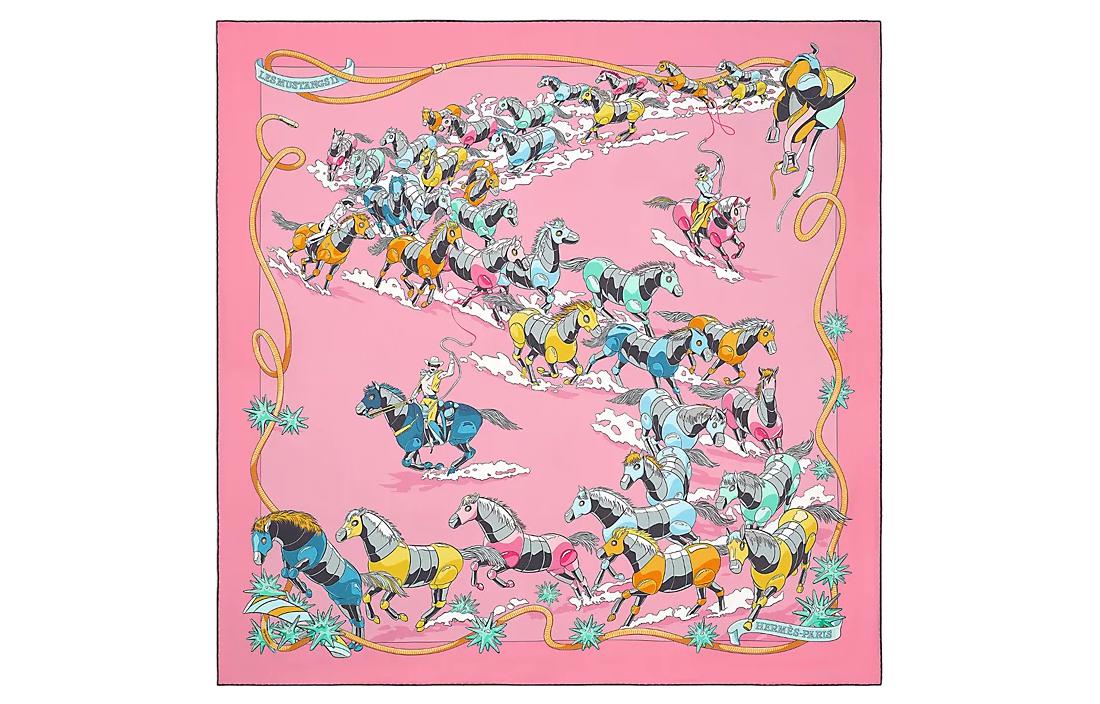 (Women) HERMES  Fashion Double-Sided Wild Horse Pattern Silk Scarf. H903939S 02