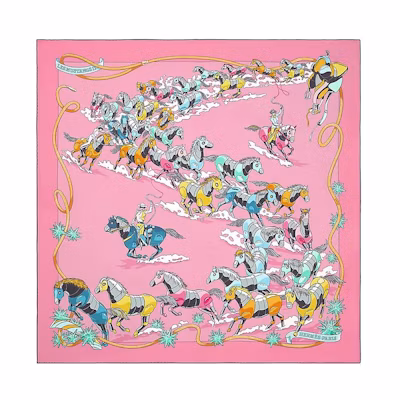 (Women) HERMES Fashion Double-Sided Wild Horse Pattern Silk Scarf. H903939S 02