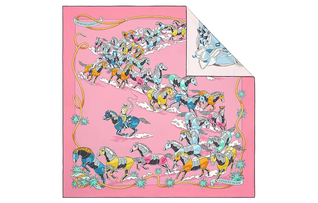(Women) HERMES  Fashion Double-Sided Wild Horse Pattern Silk Scarf. H903939S 02 圖 3