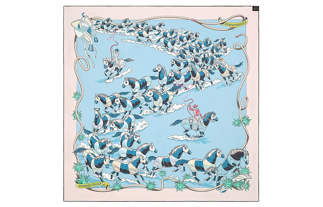 (Women) HERMES  Fashion Double-Sided Wild Horse Pattern Silk Scarf. H903939S 02 圖 4