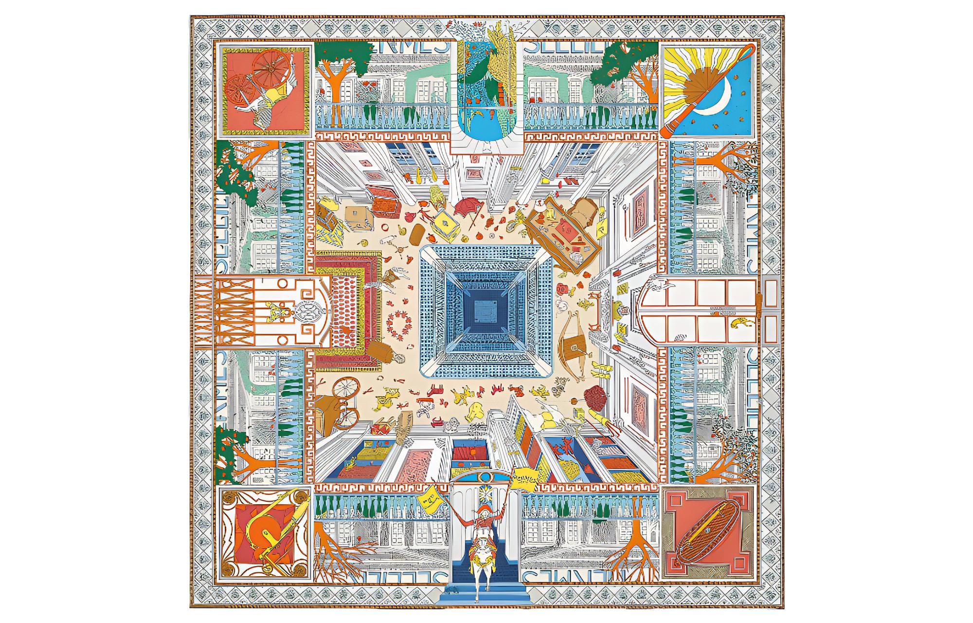 (Women) HERMES  Fashion Silk Scarf with Exotic Treasure Print - Multicolor. H003757S 01