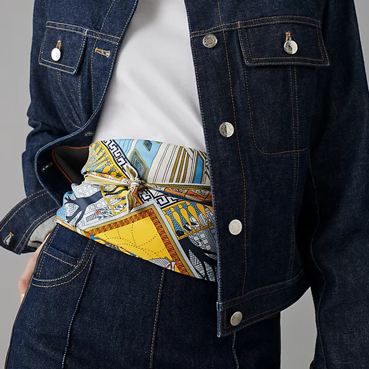 (Women) HERMES  Fashion Silk Scarf Yellow/Grey/Blue H003757S-08 圖 3