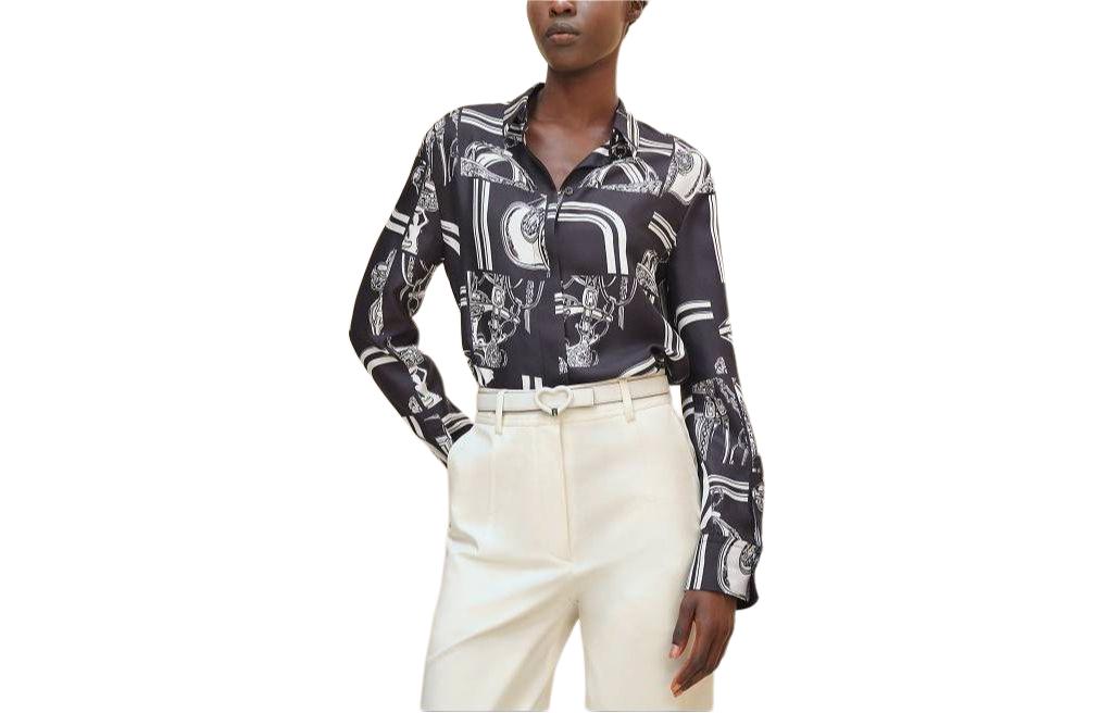 Order (W) HERMES Baju Hitam Biru Lengan Panjang dengan Butang Snap H4E0643DQ5H