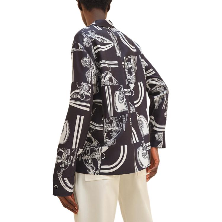 Lookbook (W) HERMES Baju Hitam Biru Lengan Panjang dengan Butang Snap H4E0643DQ5H