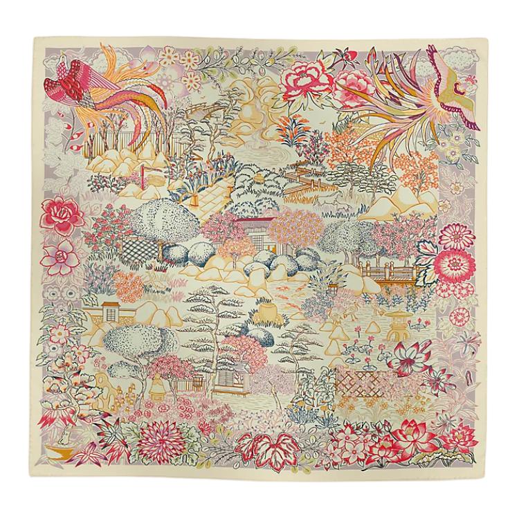 Lookbook (W) 爱马仕香草色动物花卉印花真丝围巾 H904126Sv03