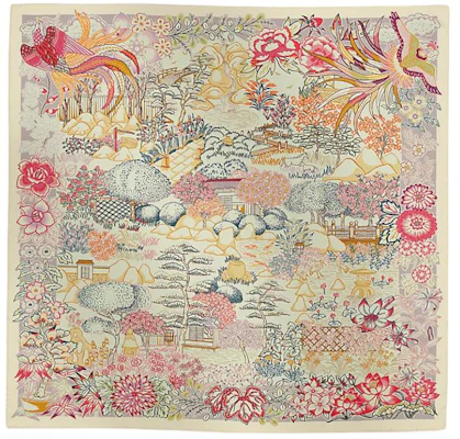 (W) 爱马仕香草色动物花卉印花真丝围巾 H904126Sv03 Lookbook (W) 爱马仕香草色动物花卉印花真丝围巾 H904126Sv03