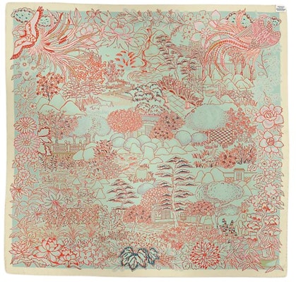 (W) 爱马仕香草色动物花卉印花真丝围巾 H904126Sv03 Shop (W) 爱马仕香草色动物花卉印花真丝围巾 H904126Sv03