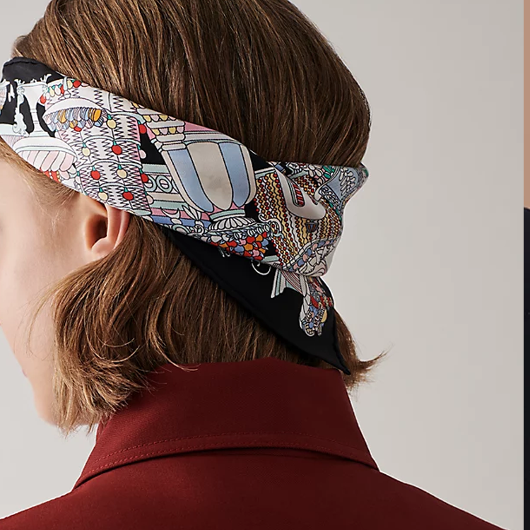 (Women) HERMES "French Dessert" 45cm Silk Scarf Women’s Black H893336S-04 圖 3