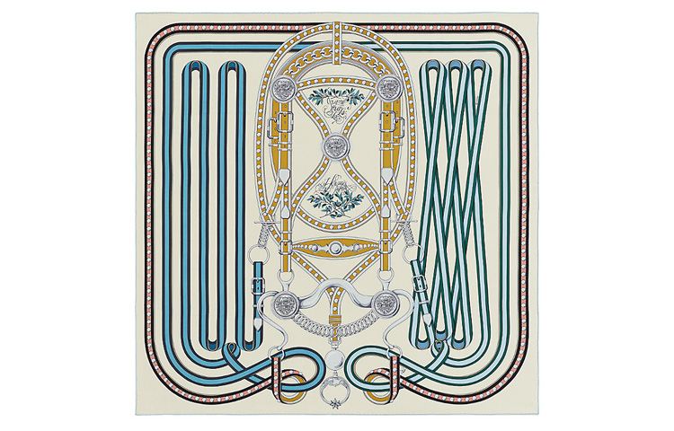 (Women) HERMES "Grand Celebration" 90cm Silk Scarf Women Cream/Blue. H003778S-07 圖 2