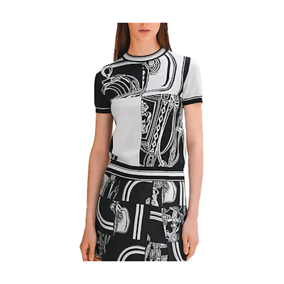 (Women) HERMES Graphic Print Crewneck T-Shirt Black/White Short Sleeve H4E2654D65H
