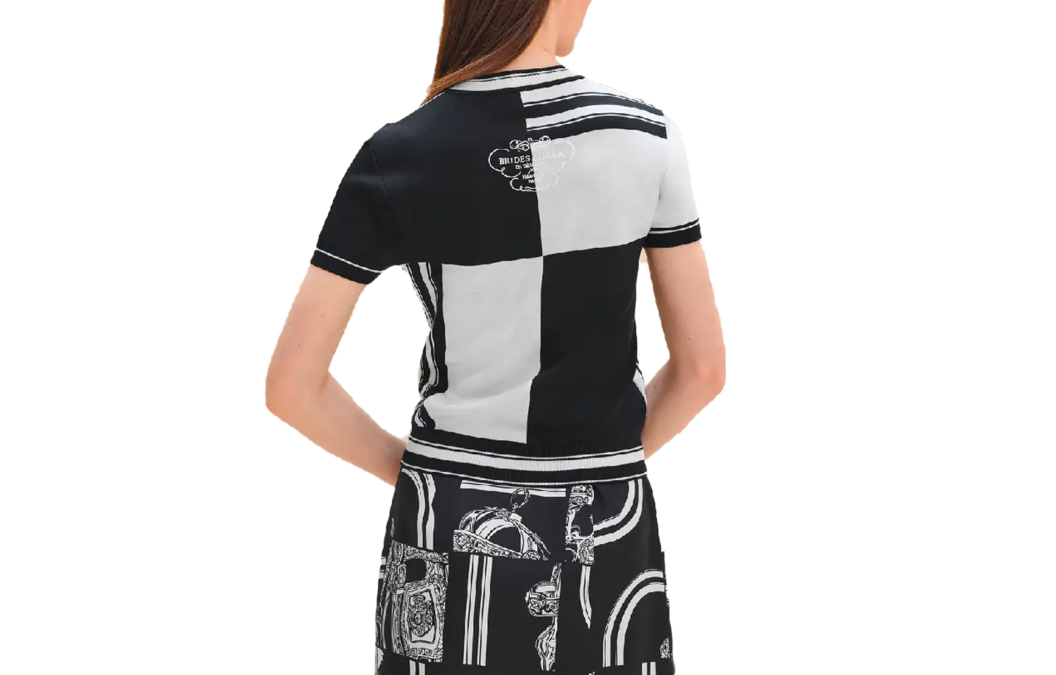 (Women) HERMES  Graphic Print Crewneck T-Shirt Black/White Short Sleeve H4E2654D65H 圖 3