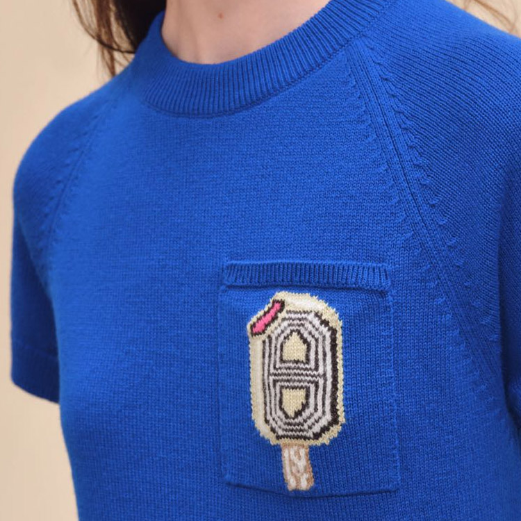 (Women) HERMES  Graphic Print Knit Short Sleeve Pullover Top H4E2626DB2O 圖 13