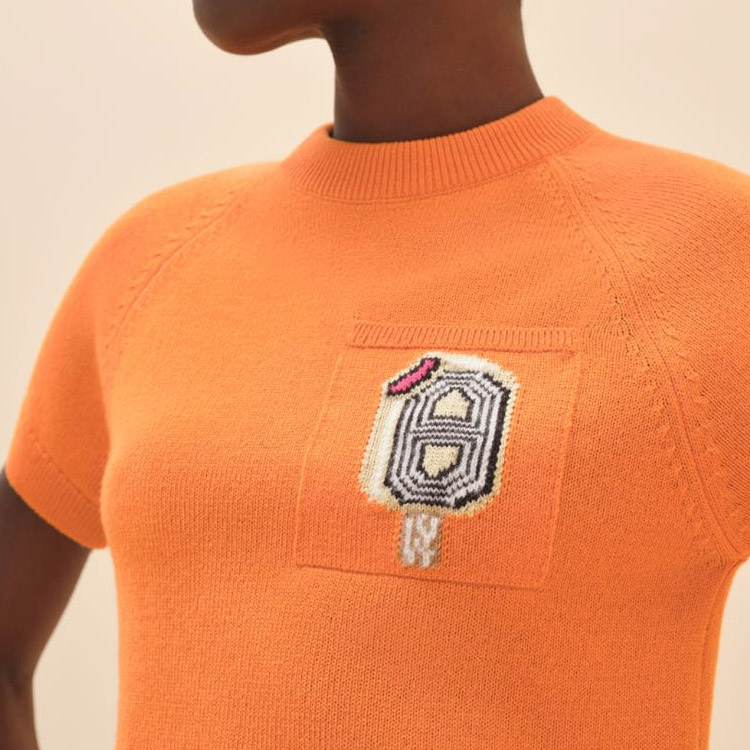 (Women) HERMES  Graphic Print Knit Short Sleeve Pullover Top H4E2626DB2O 圖 4