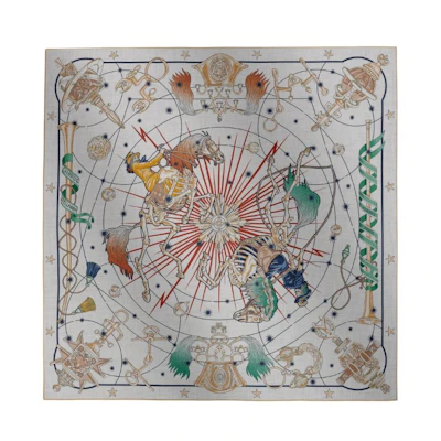 (Women) HERMES Gray Cashmere Silk Scarf Original Design H243912S 08