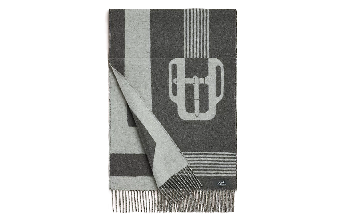 (Women) HERMES  Gray Saddle Pattern Jacquard Knit Scarf. H259118S05 圖 2