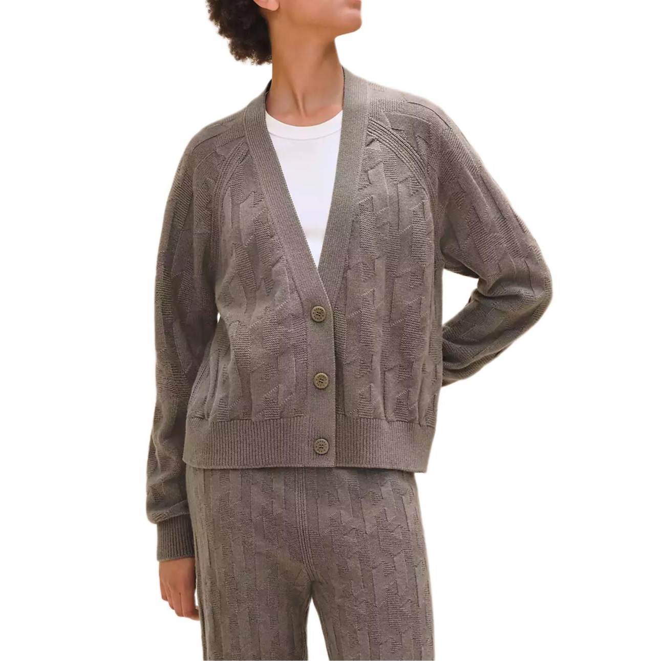 (Women) HERMES  Gray V-Neck Button-Up Long Sleeve Knit Cardigan Sweater. H4H2706D3DK