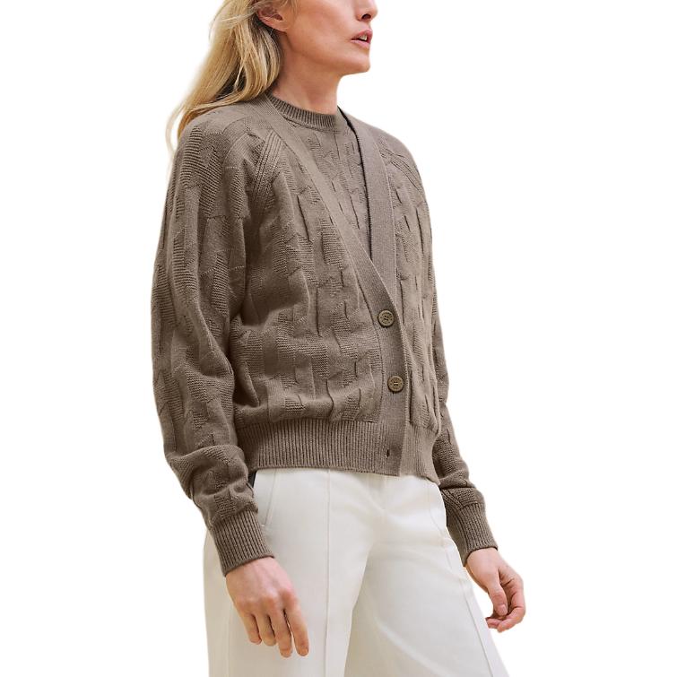 Order (W) エルメス グレー Vネック ボタン 長袖 ニット カーディガン セーター. H4H2706D3DK