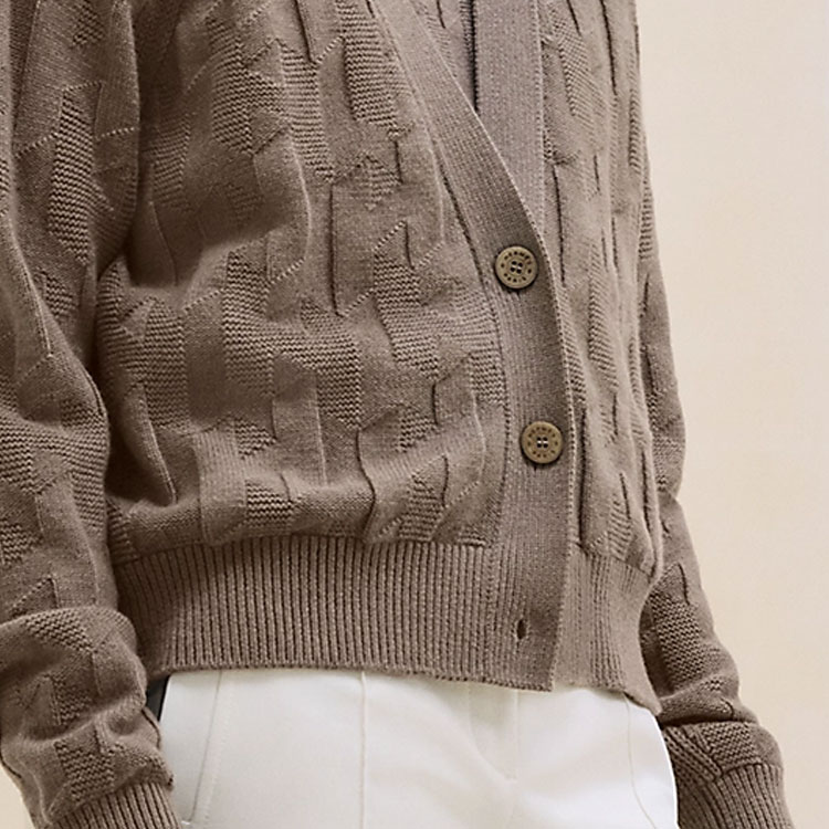 Details for (W) エルメス グレー Vネック ボタン 長袖 ニット カーディガン セーター. H4H2706D3DK