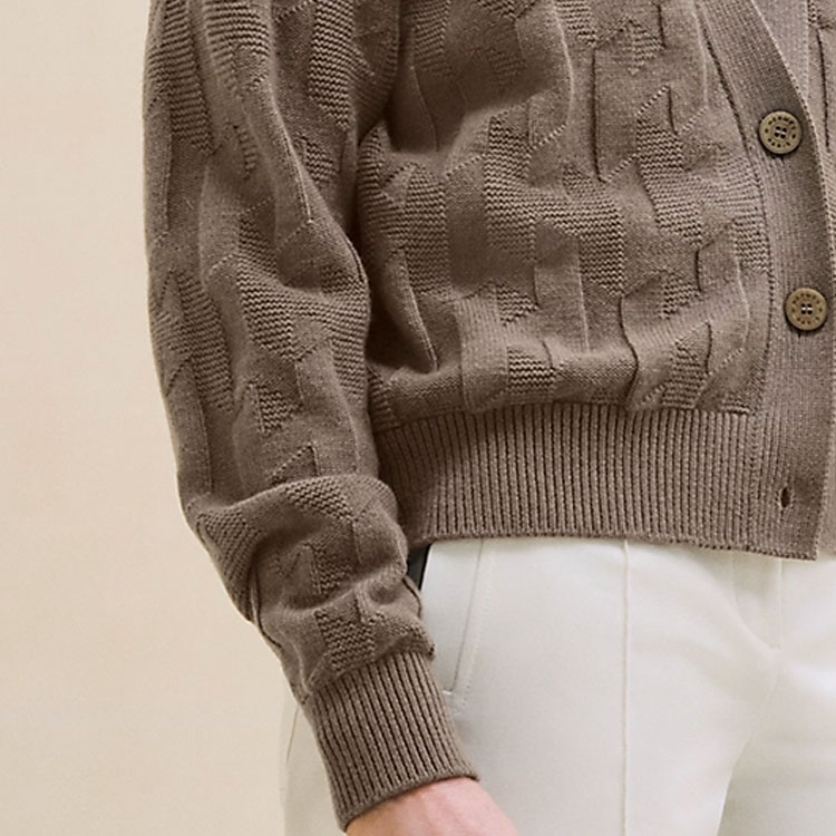 Sizing (W) エルメス グレー Vネック ボタン 長袖 ニット カーディガン セーター. H4H2706D3DK