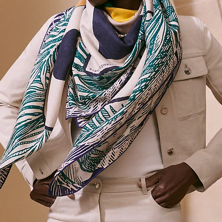 Shop (Women) HERMES  Green Animal Design Shawl. H244008S10