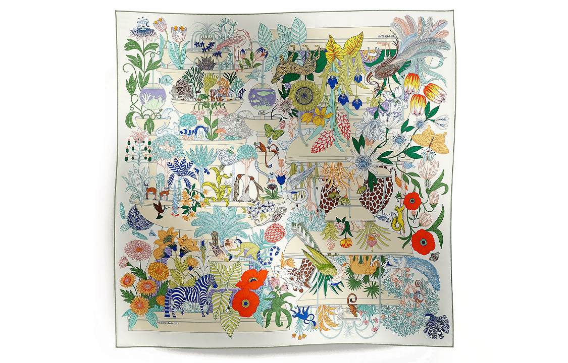 (Women) HERMES  Green Animal Print Silk Scarf H004094Sv05