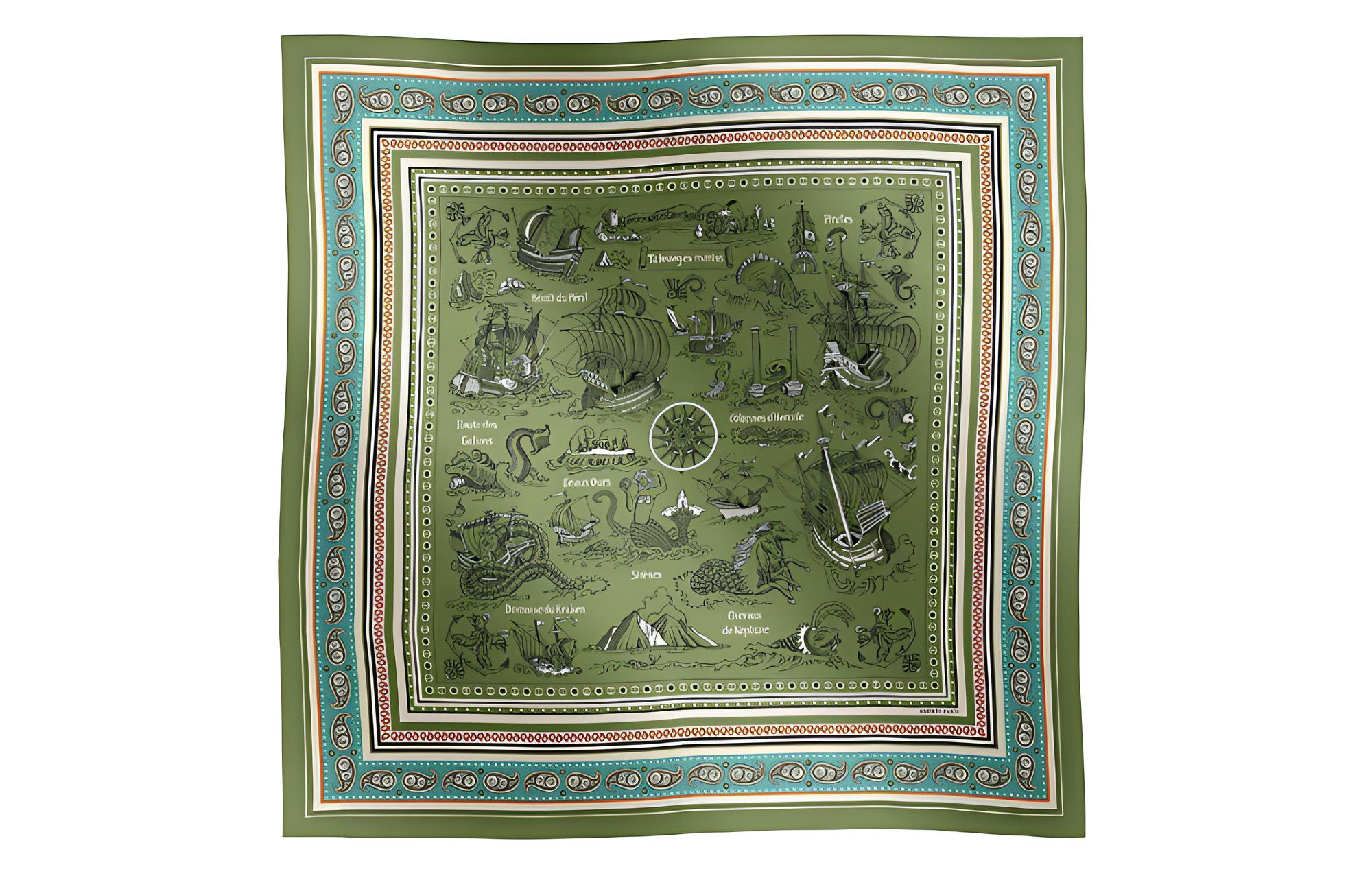 (Women) HERMES  Green Pattern Print Design Shawl. H243374Sv01