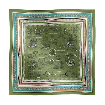 (Women) HERMES Green Pattern Print Design Shawl. H243374Sv01