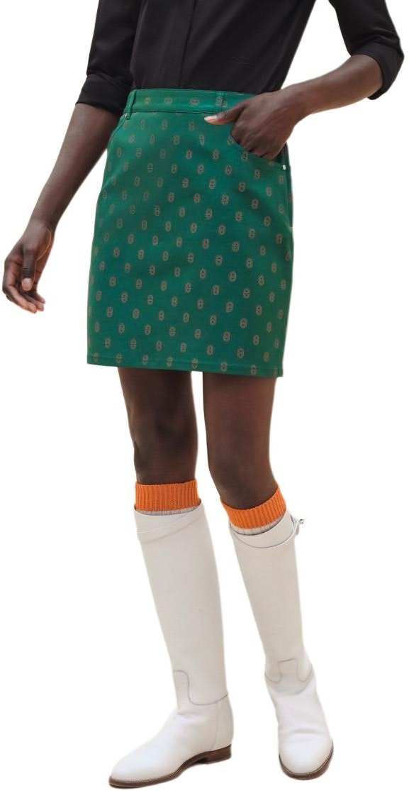 women-hermes-green-polka-dot-print-denim-mini-skirt-with-zipper-closure-h4-e0351-d7-ek