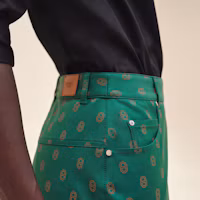 Purchase (Women) HERMES Green Polka Dot Print Denim Mini Skirt with Zipper Closure. H4E0351D7EK