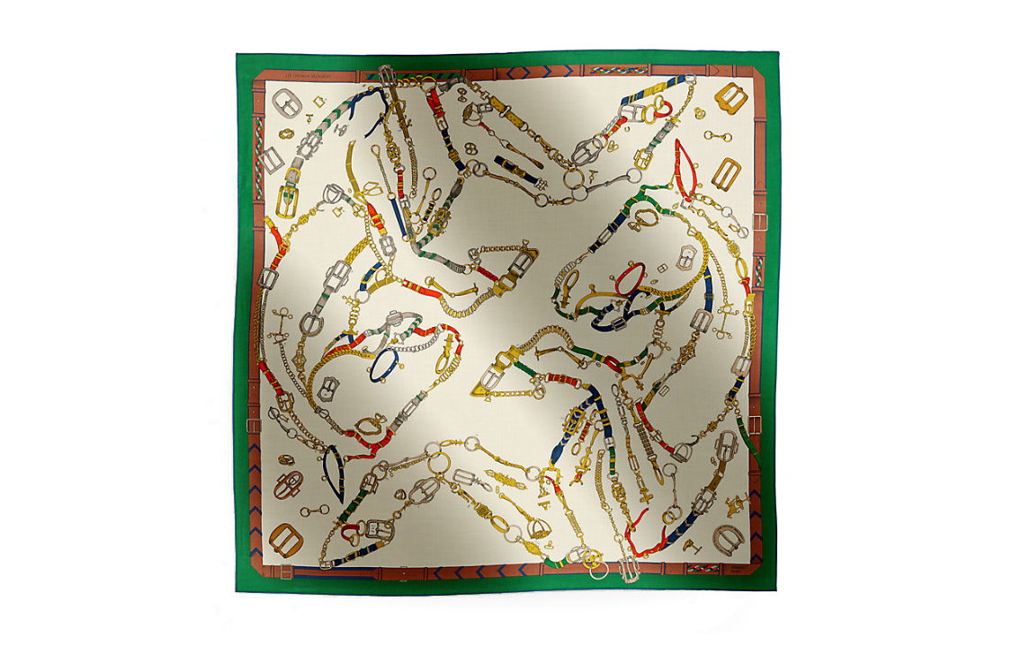 (Women) HERMES  Green Printed Logo Shawl. H244096Sv04