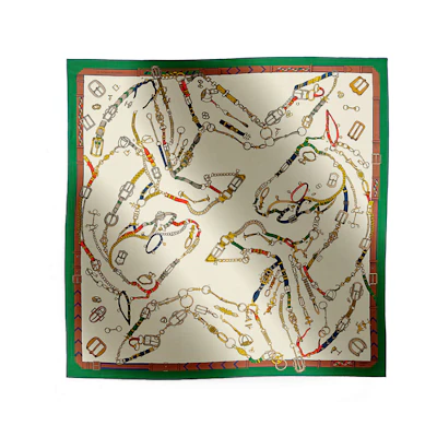 (Women) HERMES Green Printed Logo Shawl. H244096Sv04