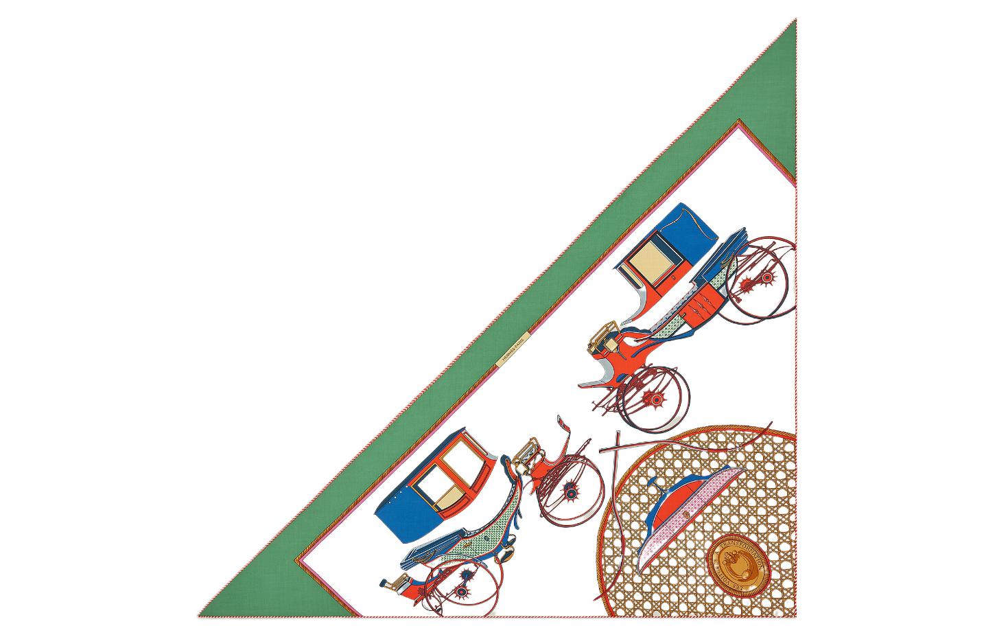 (Women) HERMES  Green Shawl with Car Print Design. H361422S-01