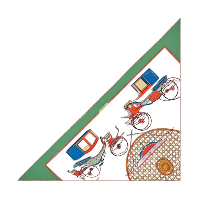 (Women) HERMES Green Shawl with Car Print Design. H361422S-01