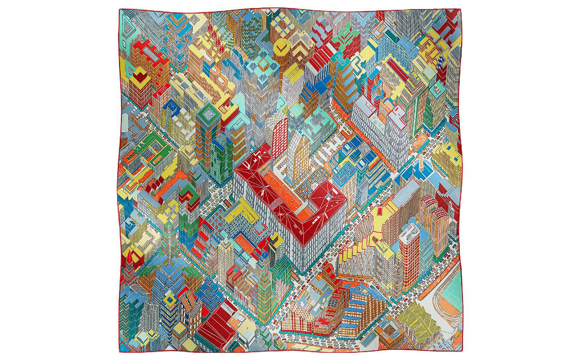 (Women) HERMES  Green Silk Scarf with City Pattern Design. H003969S01 圖 2