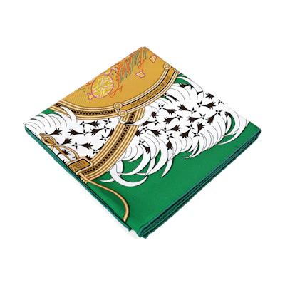 (Women) HERMES Green Silk Scarf with Logo Pattern Design H003972S09
