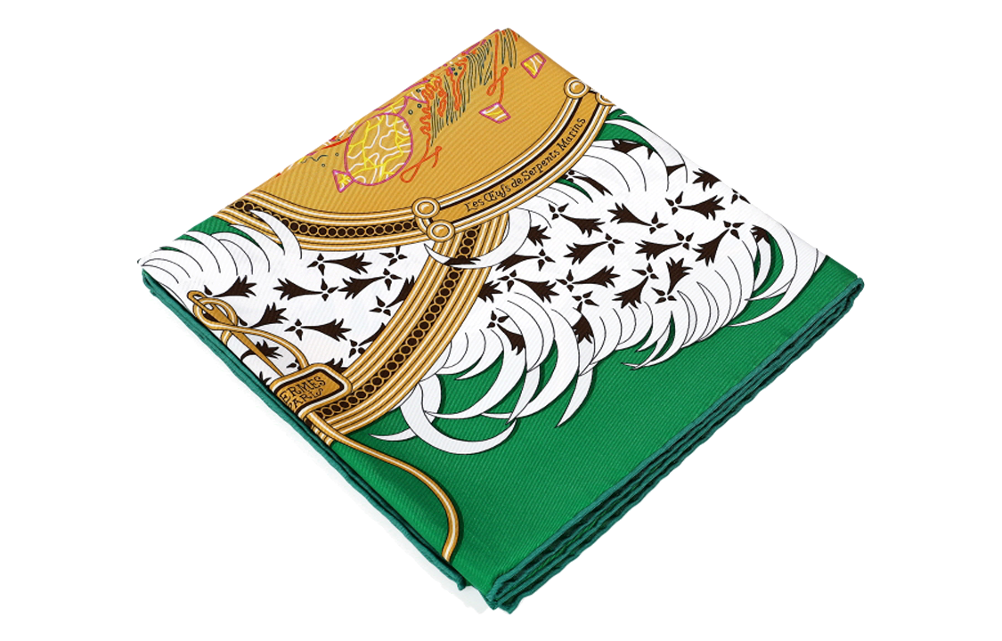 (Women) HERMES  Green Silk Scarf with Logo Pattern Design H003972S09 圖 2