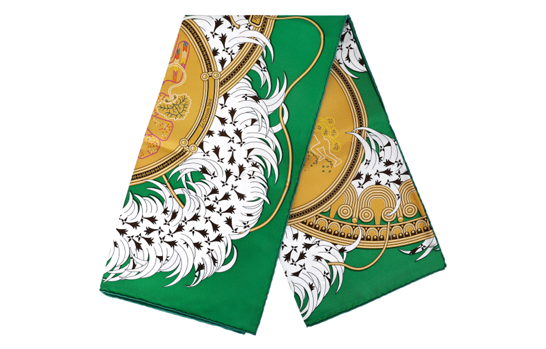 (Women) HERMES  Green Silk Scarf with Logo Pattern Design H003972S09 圖 3