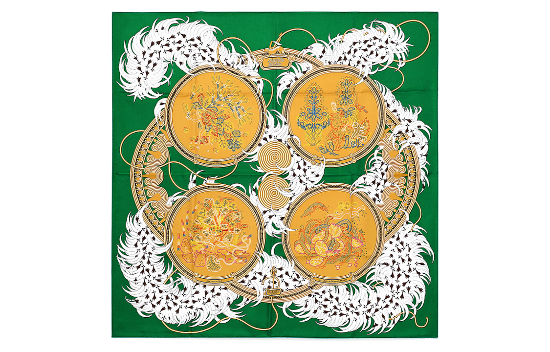 (Women) HERMES  Green Silk Scarf with Logo Pattern Design H003972S09 圖 4