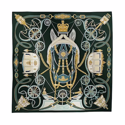 (Women) HERMES Green Silk Scarf with Patterned Design. H004163S-05