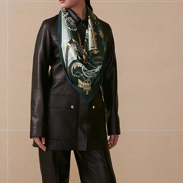 (Women) HERMES  Green Silk Scarf with Patterned Design. H004163S-05 圖 3