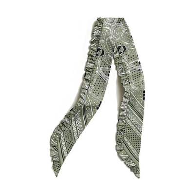 (Women) HERMES Green Silk Scarf with Ruffle Details. H852978Sv08