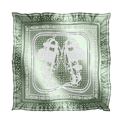 (Women) HERMES Green Silk Scarf with Ruffle Pattern Print. H942669Sv03