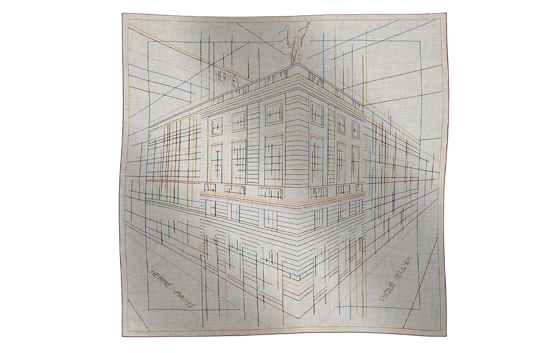 (Women) HERMES  Grey Geometric Pattern Shawl H242500Sv12