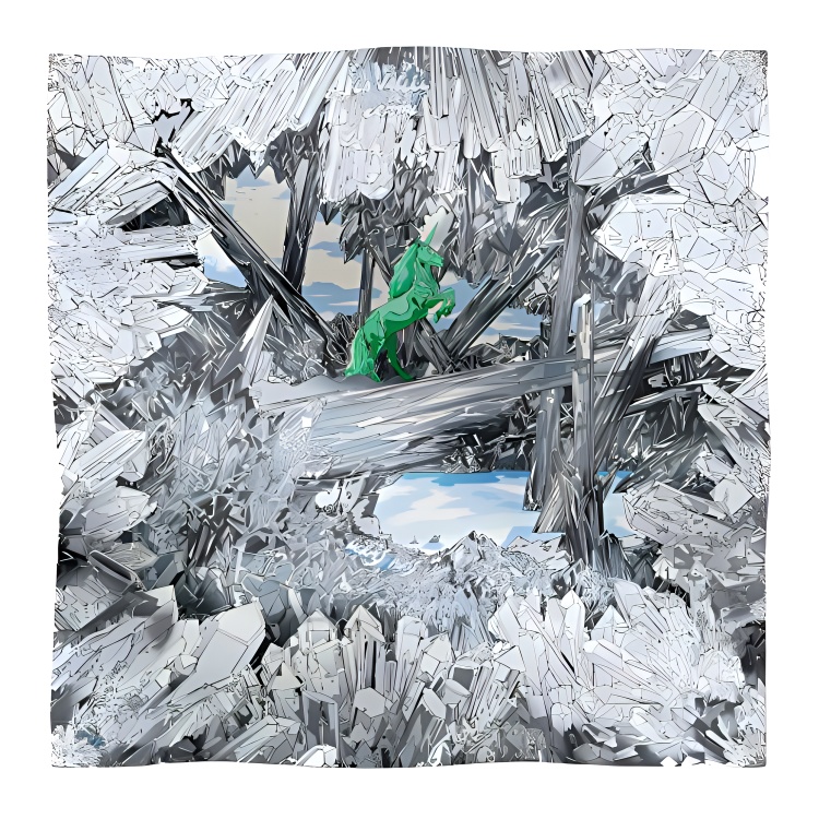 (Women) HERMES  Grey Silk Scarf Crystal Valley Print H004010S  03