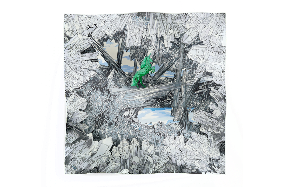 (Women) HERMES  Grey Silk Scarf Crystal Valley Print H004010S  03 圖 2