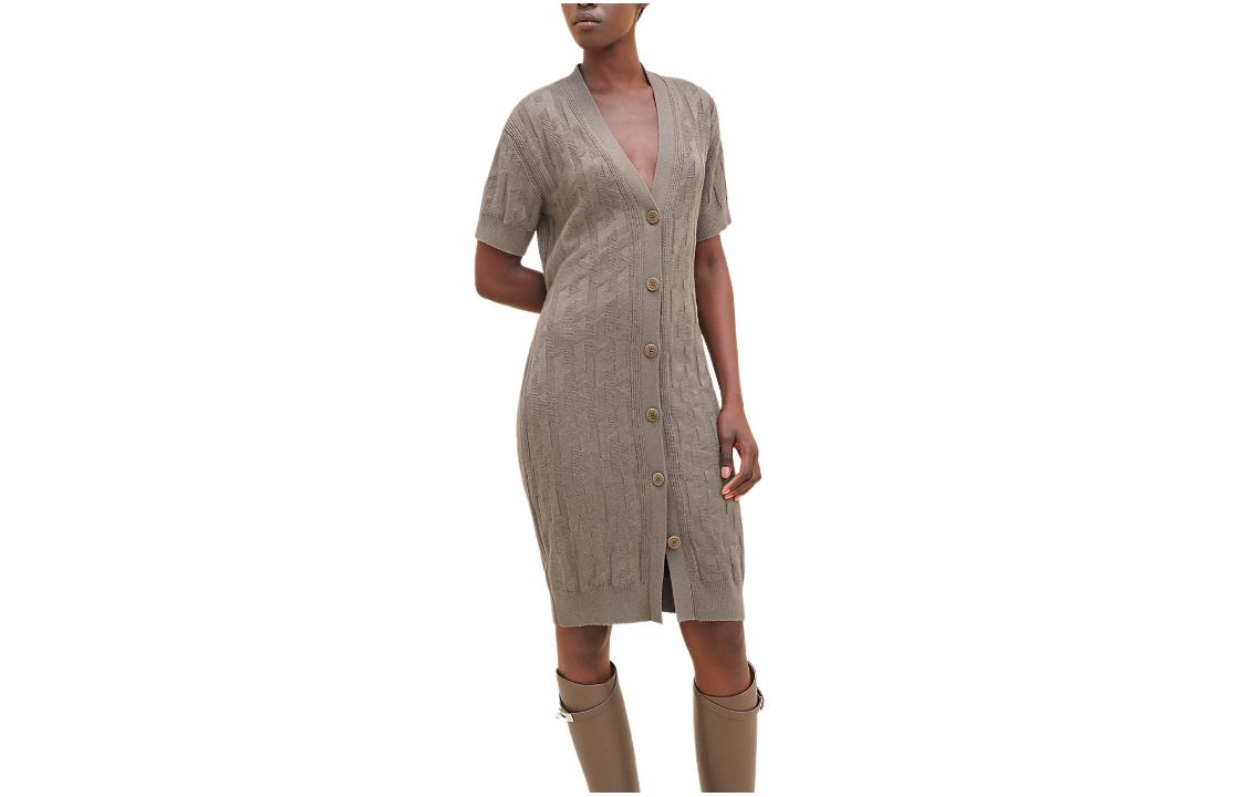 (Women) HERMES  Grey Solid Color Short-Sleeve Midi Casual Dress. H4E2522D3DK